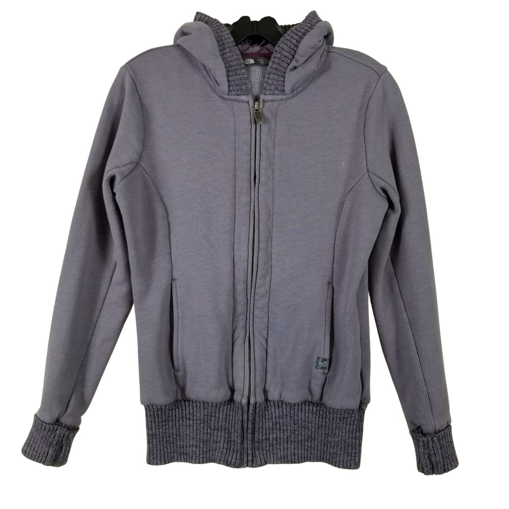 The North Face Womens Full Zip Hoodie Purple Ribbed Knit‎ Trim Jacket Size M